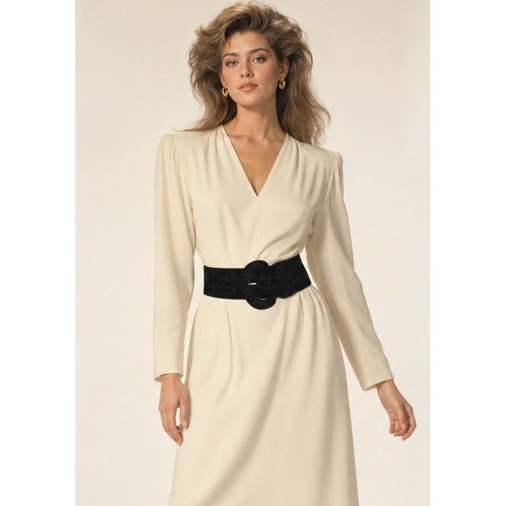 Compagnie Internationale Express 80s Black Suede Embroidered Wide Cinch Belt